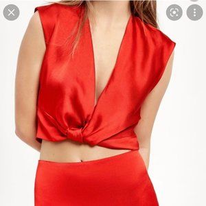 NWT Red Knotted Satin Effect Top